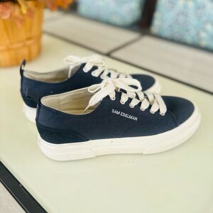 Sam Edelman Navy Canvas Low-Top Sneakers with Cream Laces